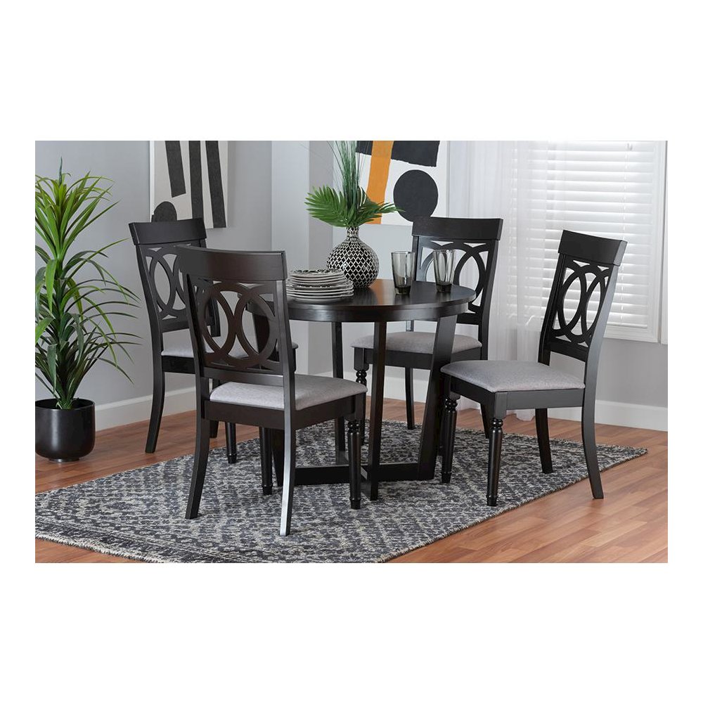 Estelle Modern Grey Fabric and Dark Brown Finished Wood 5-Piece Dining Set. Picture 21