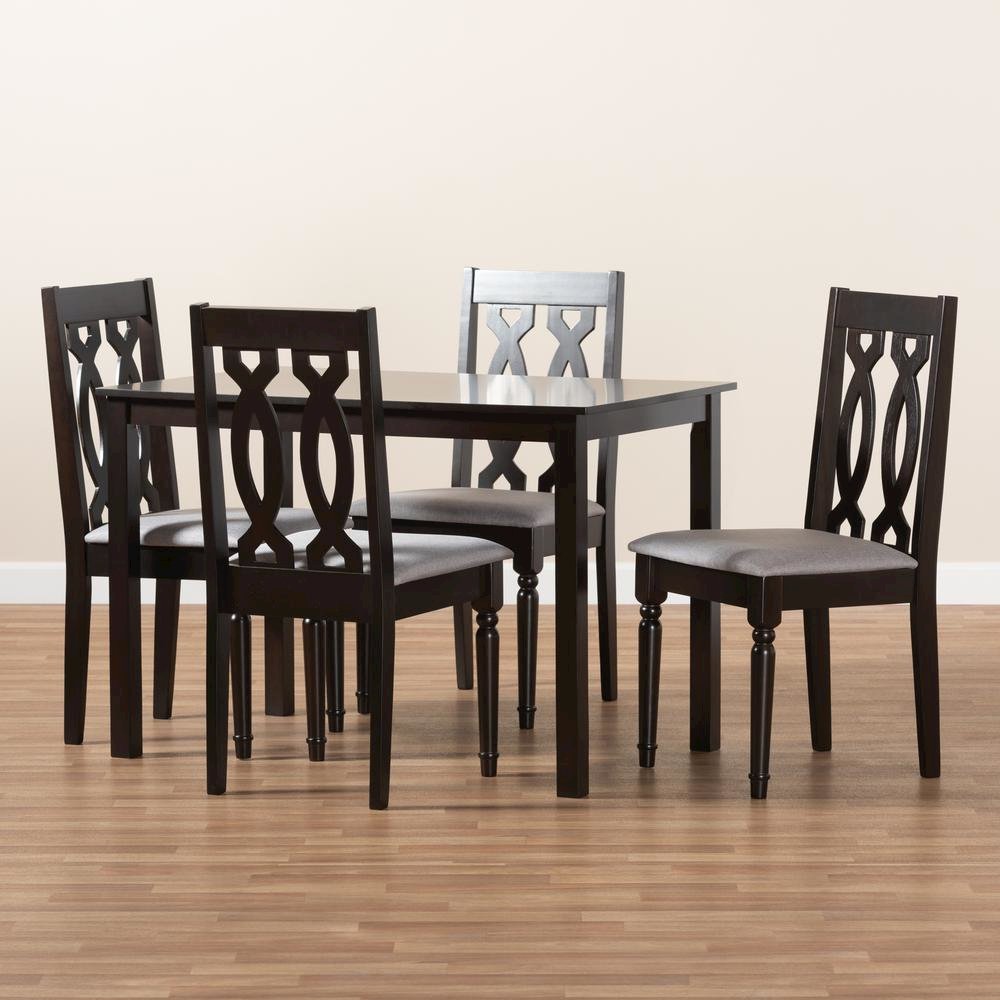 Grey Fabric Upholstered Espresso Brown Finished 5-Piece Wood Dining Set. Picture 13