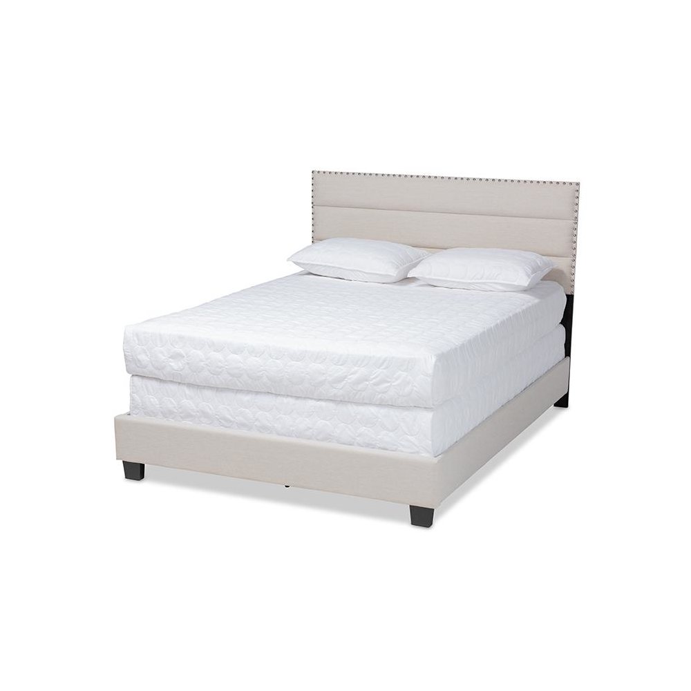 Ansa Modern and Contemporary Beige Fabric Upholstered Queen Size Bed. Picture 1