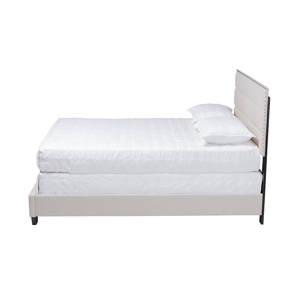 Ansa Modern and Contemporary Beige Fabric Upholstered Queen Size Bed. Picture 2