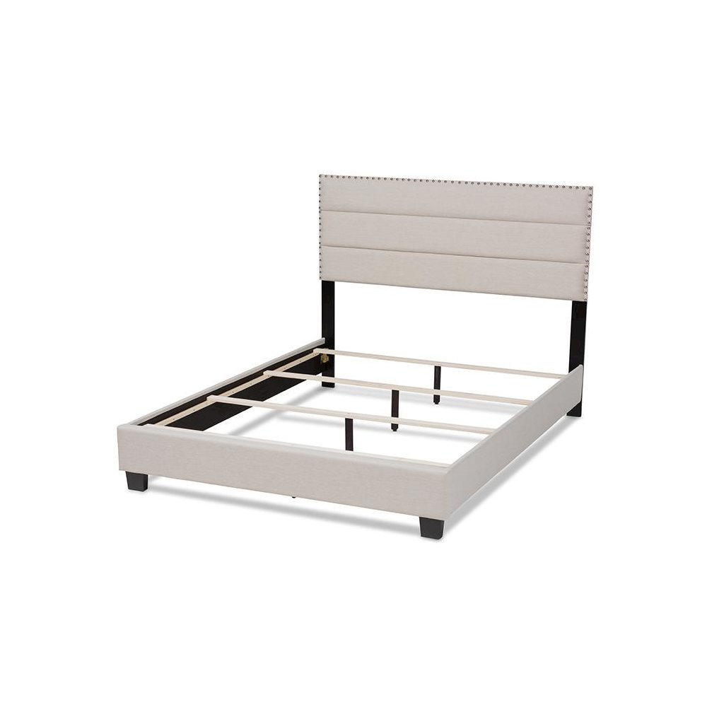 Ansa Modern and Contemporary Beige Fabric Upholstered Queen Size Bed. Picture 3