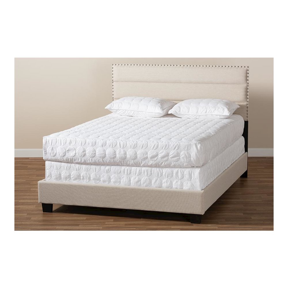 Ansa Modern and Contemporary Beige Fabric Upholstered Queen Size Bed. Picture 7