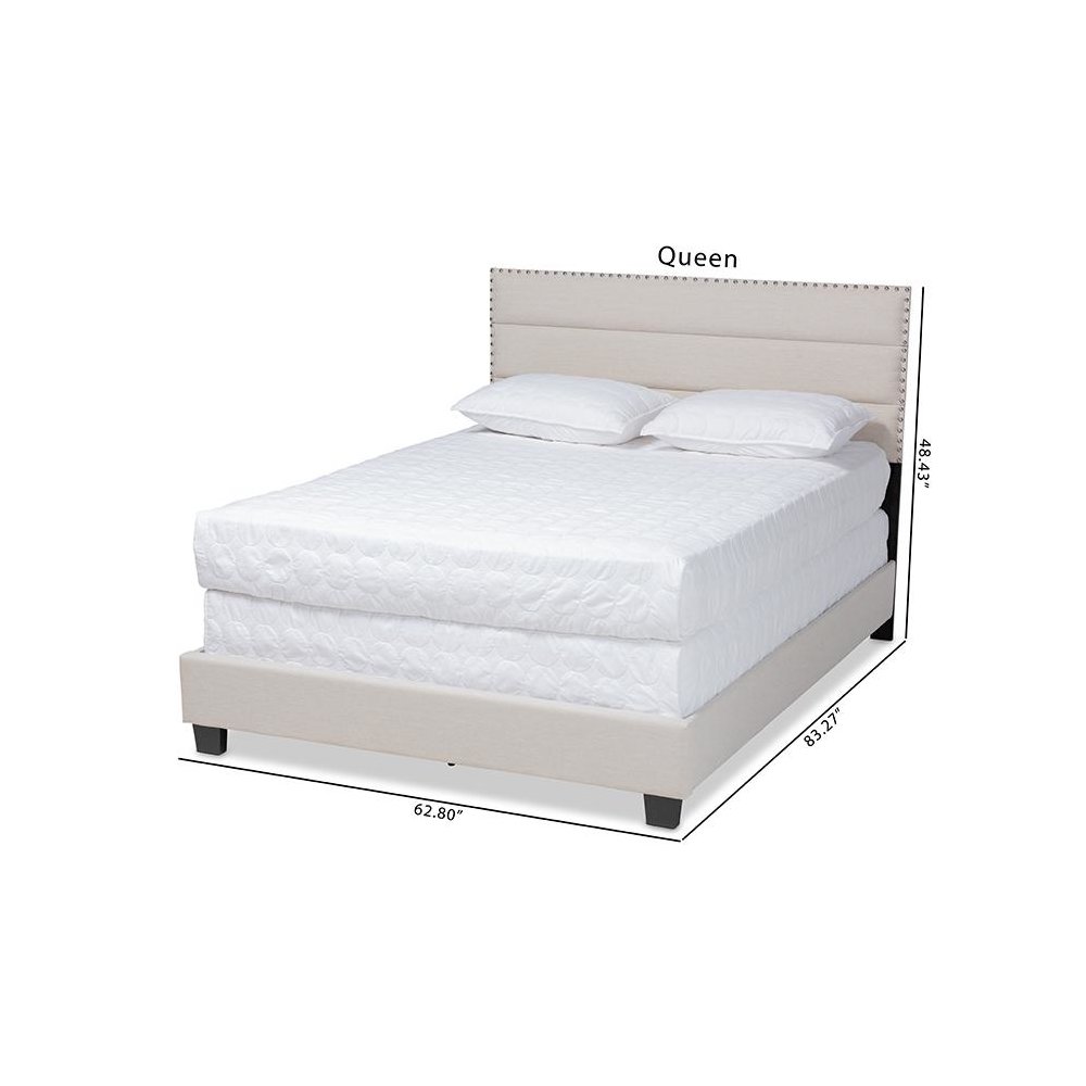Ansa Modern and Contemporary Beige Fabric Upholstered Queen Size Bed. Picture 9