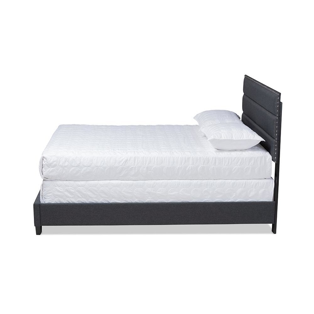 Ansa Modern and Contemporary Dark Grey Fabric Upholstered Queen Size Bed. Picture 2