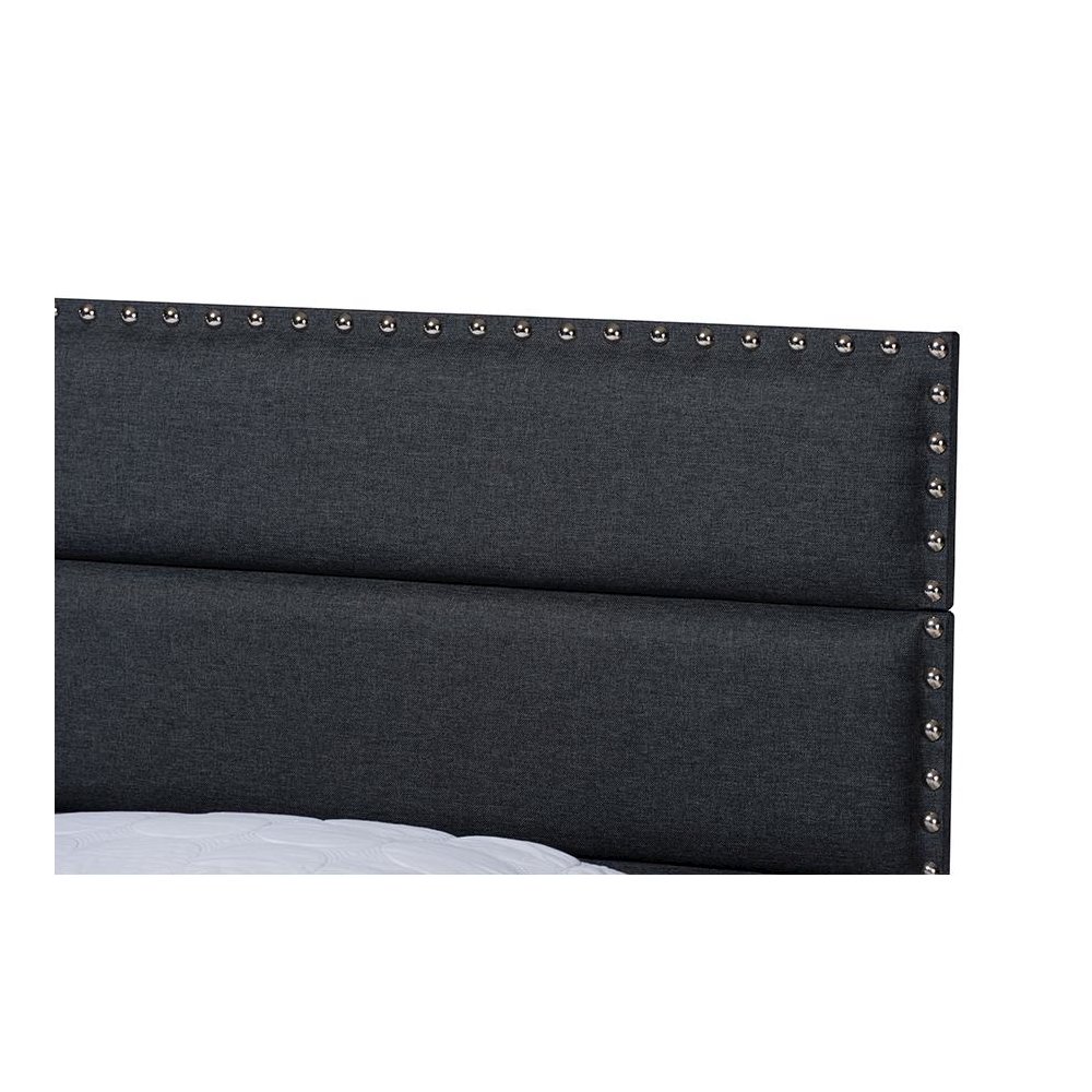 Ansa Modern and Contemporary Dark Grey Fabric Upholstered Queen Size Bed. Picture 4