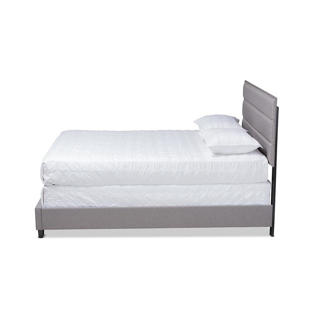 Ansa Modern and Contemporary Grey Fabric Upholstered Queen Size Bed. Picture 2