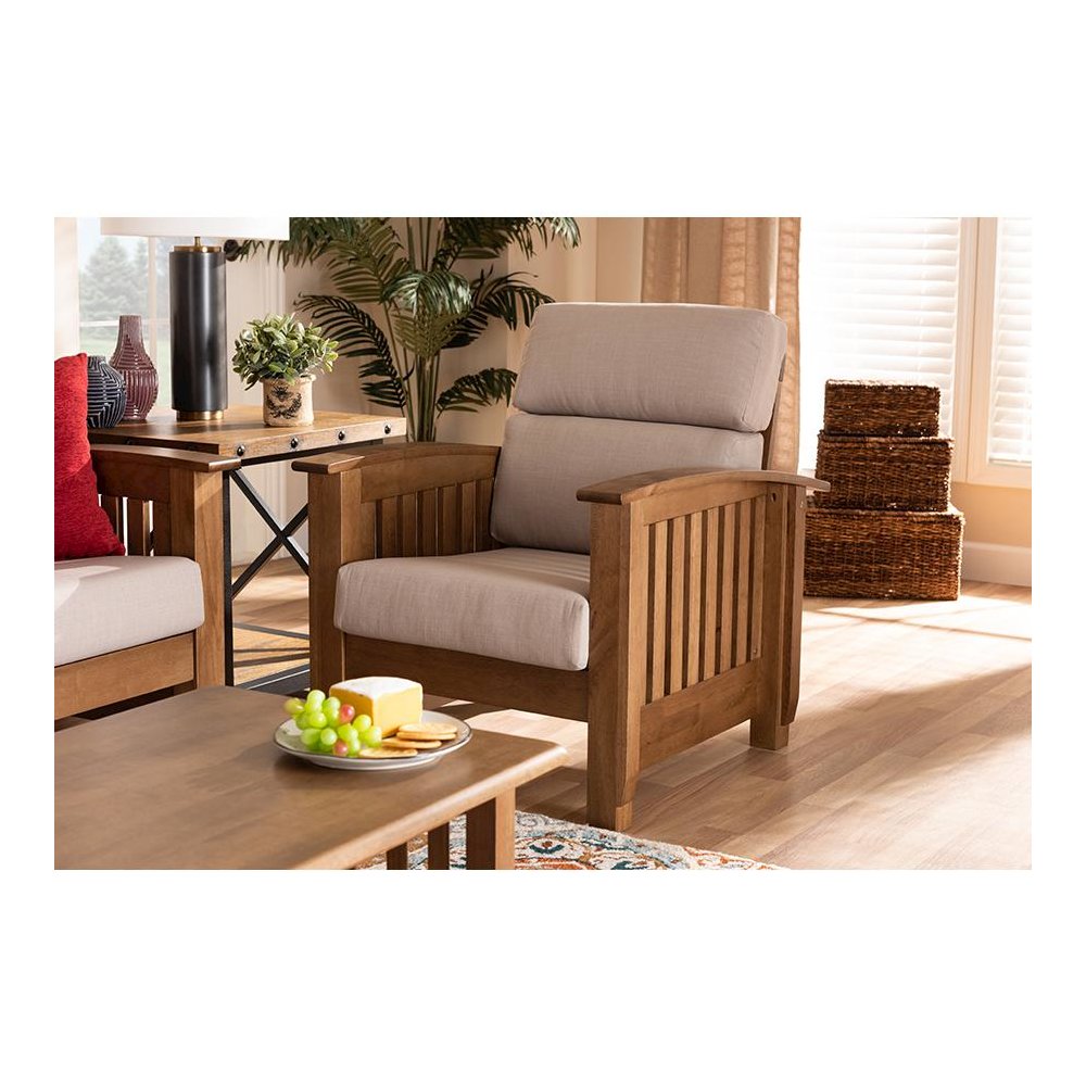 Taupe Fabric Upholstered Walnut Brown Finished Wood 1-Seater Lounge Chair. Picture 19