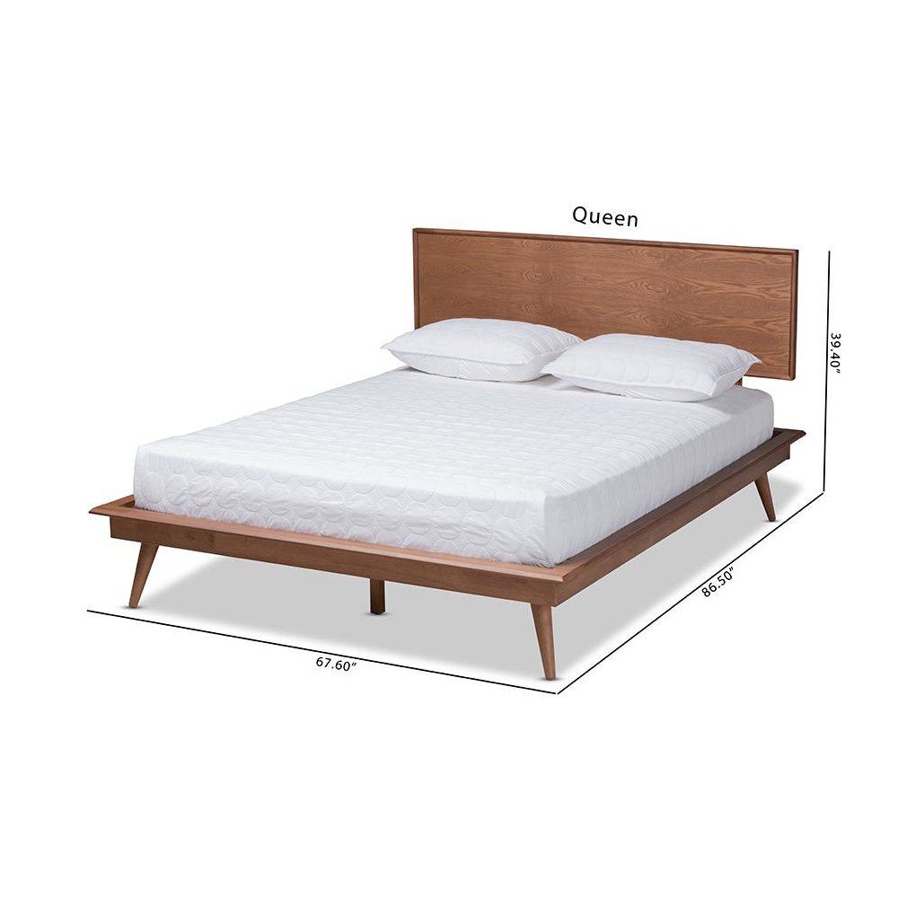 Karine Mid-Century Modern Walnut Brown Finished Wood Queen Size Platform Bed. Picture 9