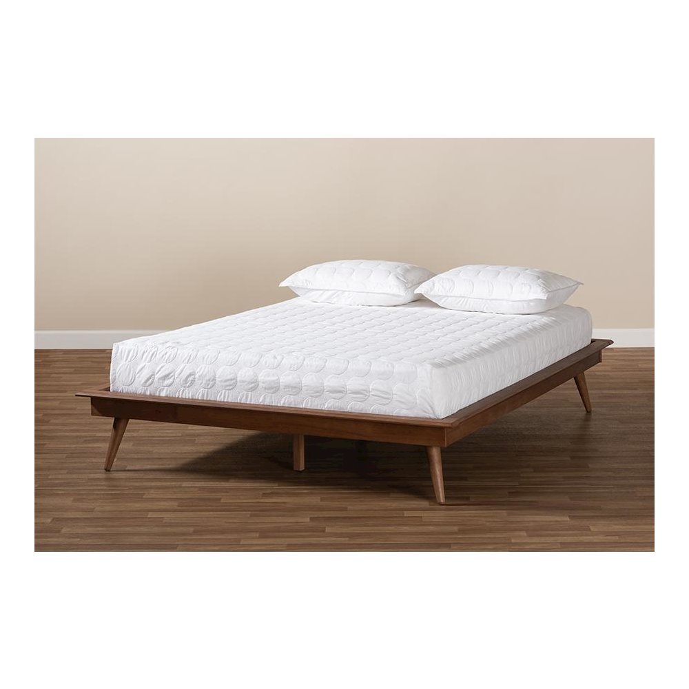 Walnut Brown Finished Wood Queen Size Platform Bed Frame. Picture 6