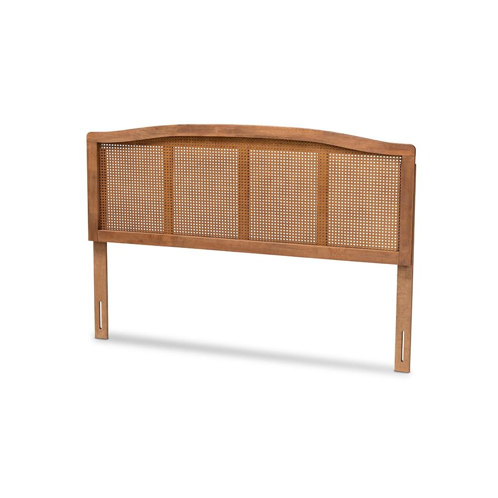Ash Wanut Finished Wood and Synthetic Rattan Queen Size Headboard. Picture 1