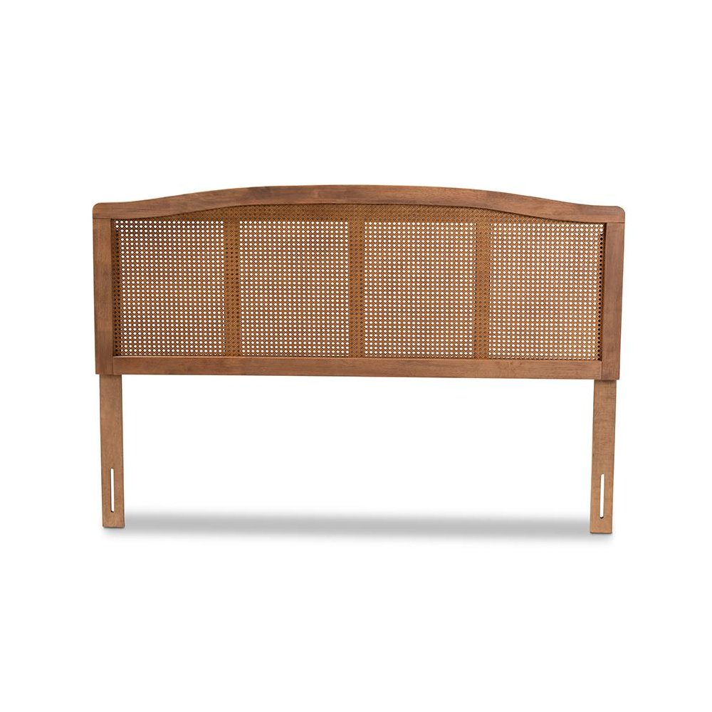 Ash Wanut Finished Wood and Synthetic Rattan Queen Size Headboard. Picture 2