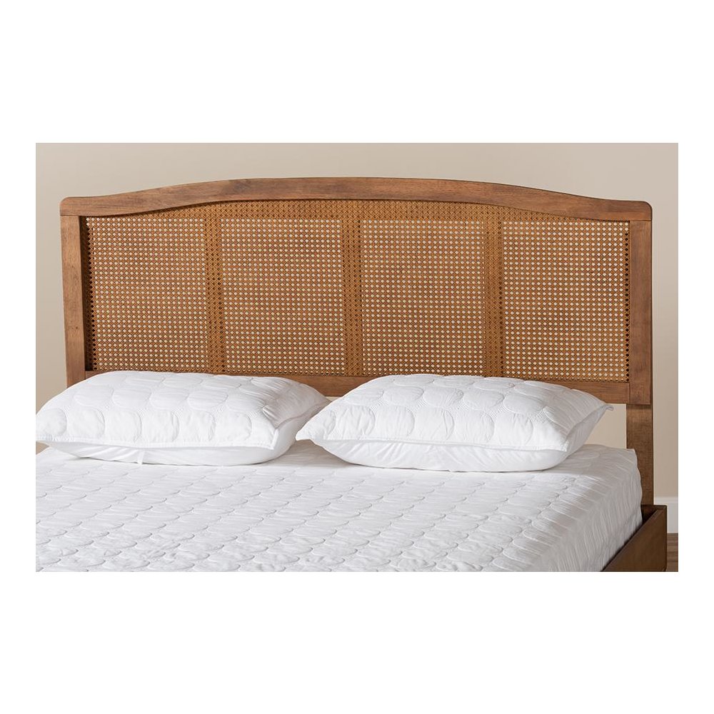 Ash Wanut Finished Wood and Synthetic Rattan Queen Size Headboard. Picture 5
