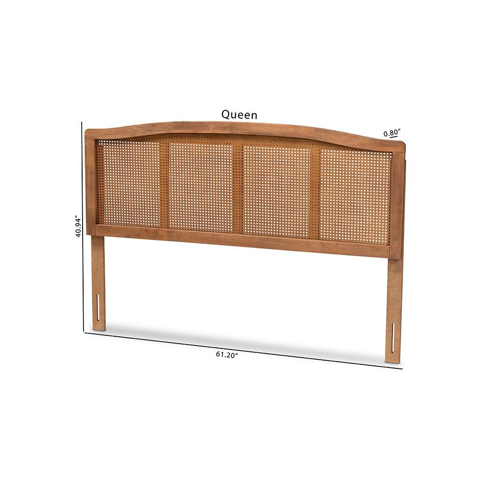 Ash Wanut Finished Wood and Synthetic Rattan Queen Size Headboard. Picture 7