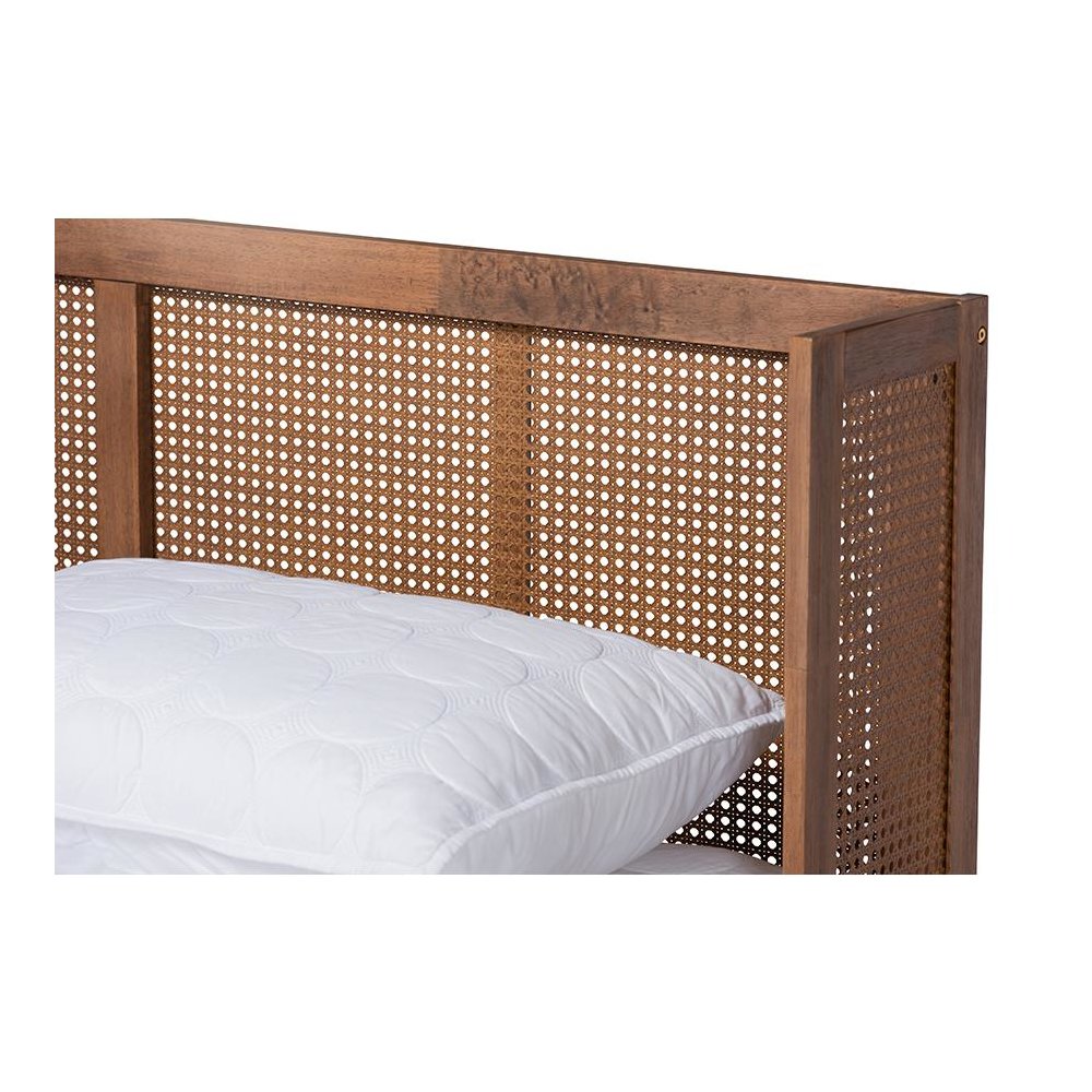 Ash Walnut Finished Wood 3-Piece Queen Size Bedroom Set with Synthetic Rattan. Picture 7