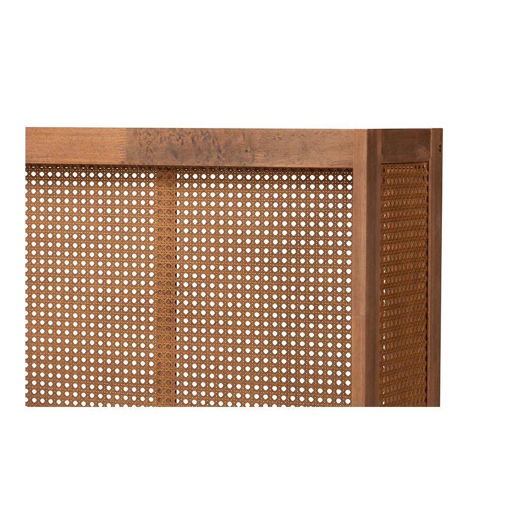 Ash Wanut Finished Wood and Synthetic Rattan Queen Size Wrap-Around Headboard. Picture 3