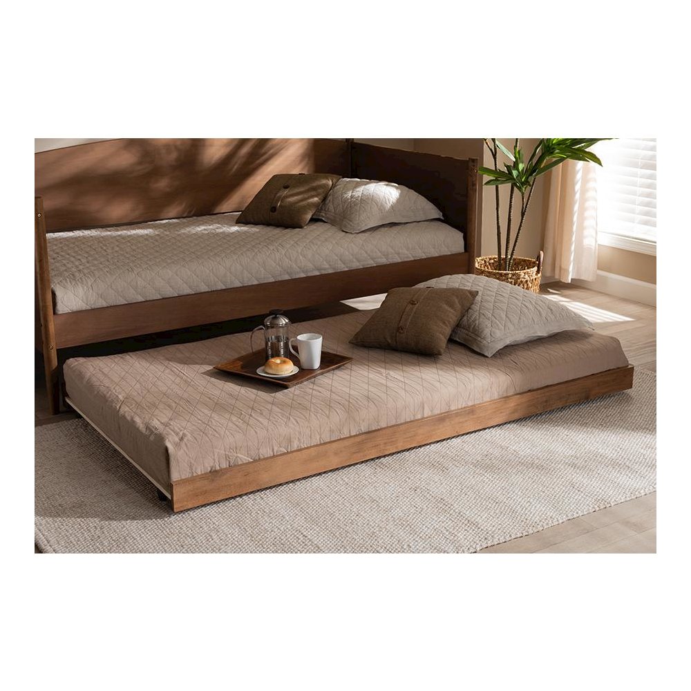 Veles Modern and Contemporary Ash Walnut Finished Twin Size Trundle Bed. Picture 13