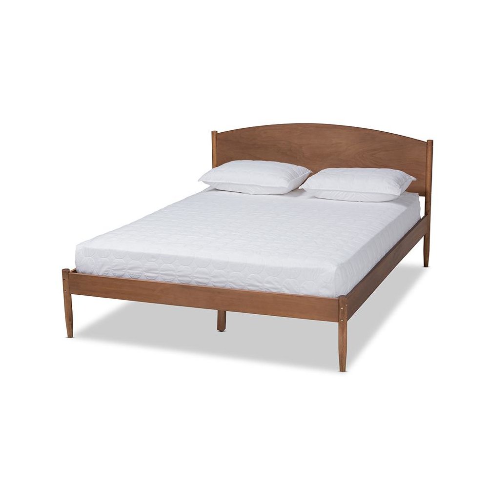 Leanora Mid-Century Modern Ash Wanut Finished Queen Size Wood Platform Bed. Picture 1