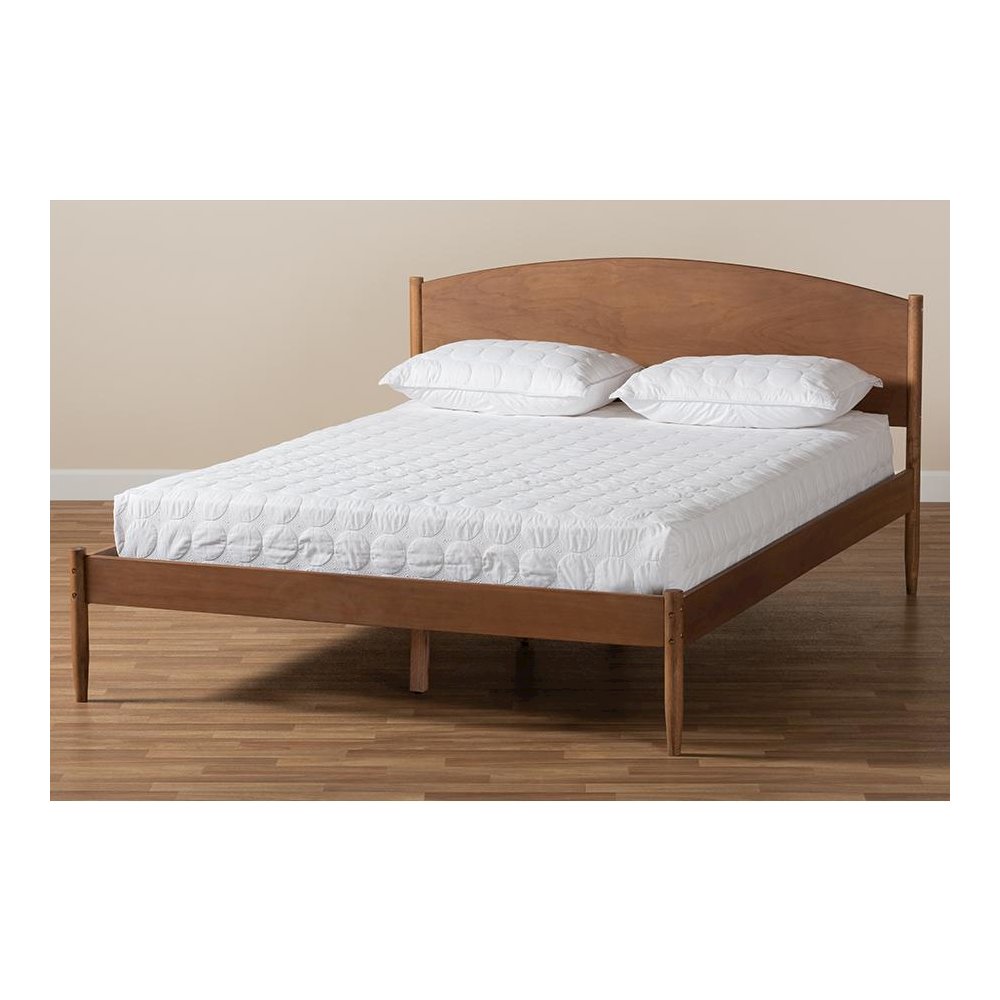 Leanora Mid-Century Modern Ash Wanut Finished Queen Size Wood Platform Bed. Picture 7