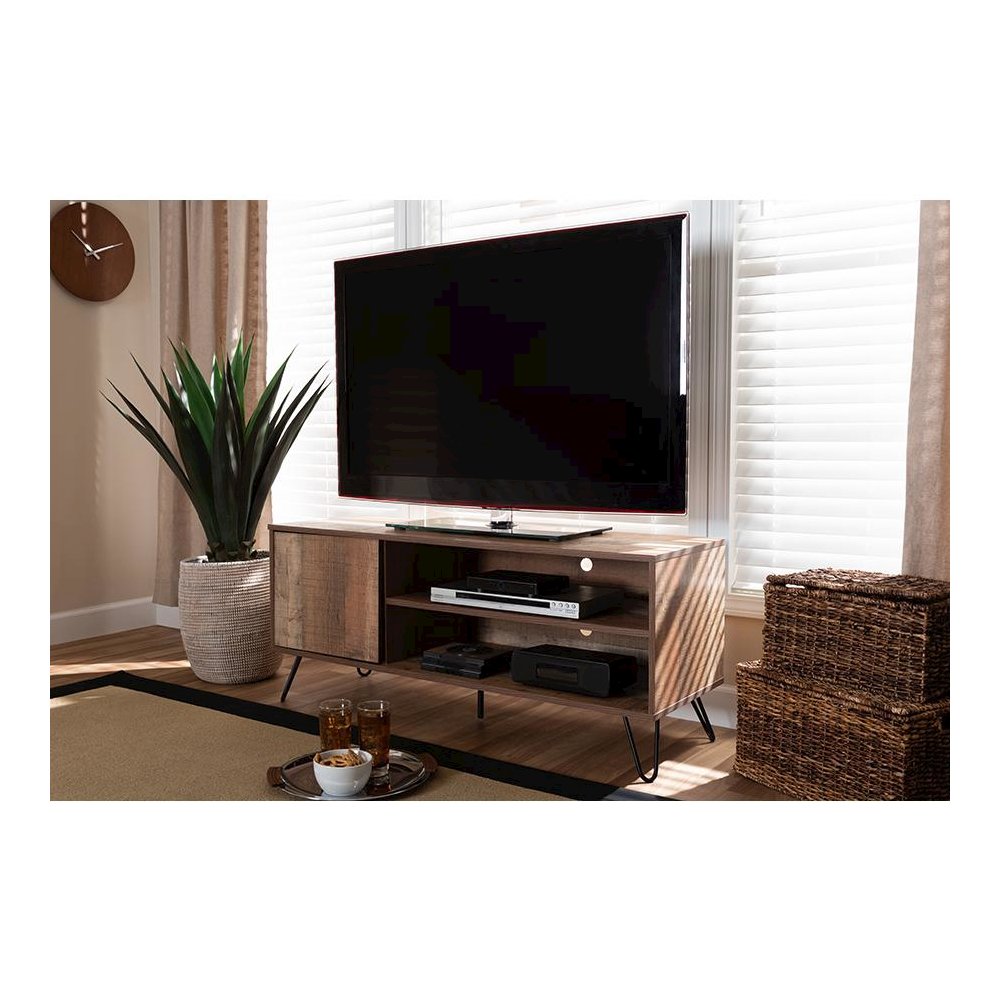 Iver Modern and Contemporary Rustic Oak Finished 1-Door Wood TV Stand. Picture 17