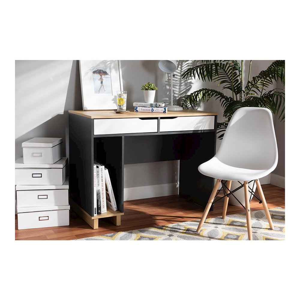 Baxton Studio Reed Mid-Century Modern 2-Drawer Multicolor Wood Computer Desk. Picture 17