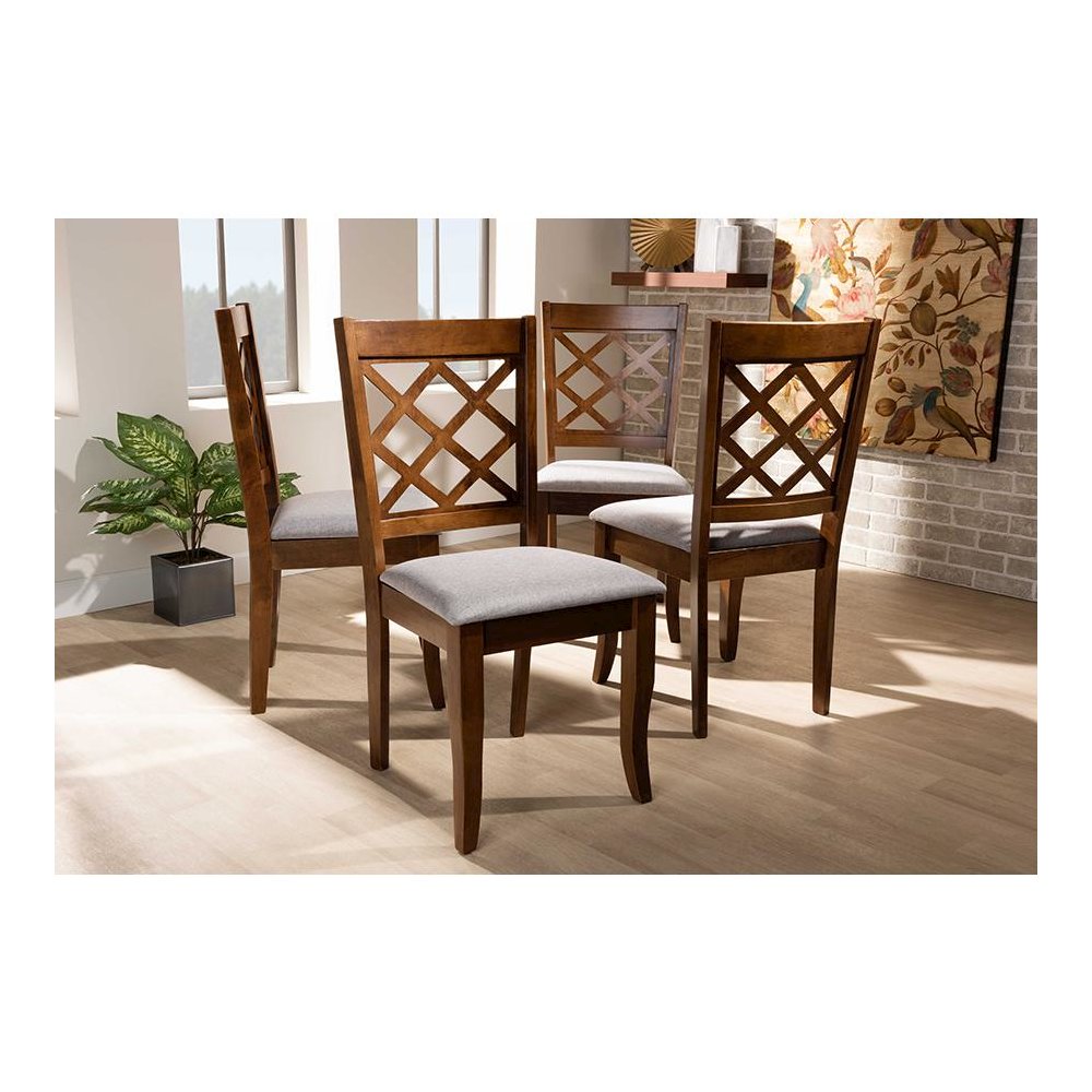 Grey Fabric Upholstered and Walnut Brown Finished Wood 4-Piece Dining Chair Set. Picture 15