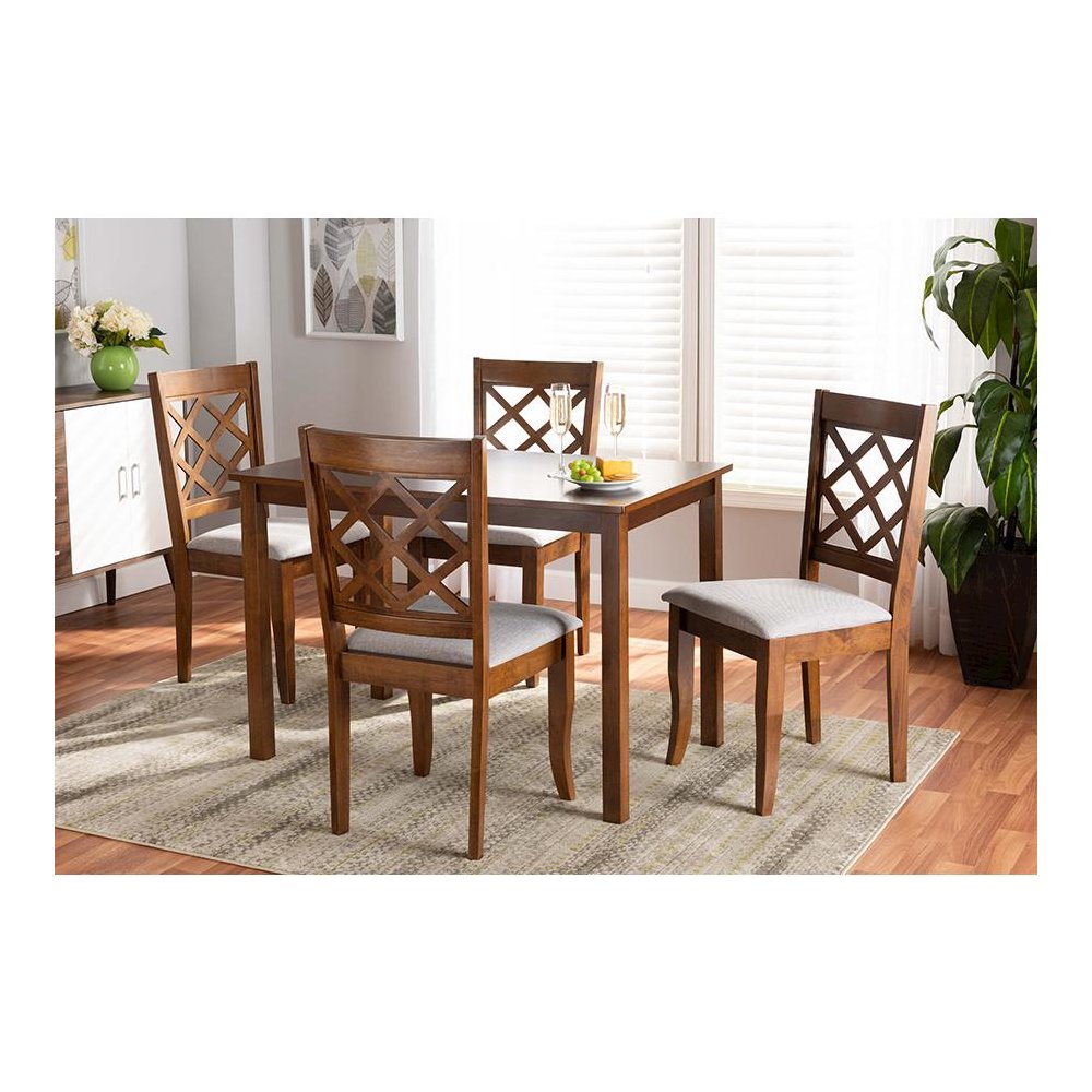 Grey Fabric Upholstered and Walnut Brown Finished Wood 5-Piece Dining Set. Picture 19