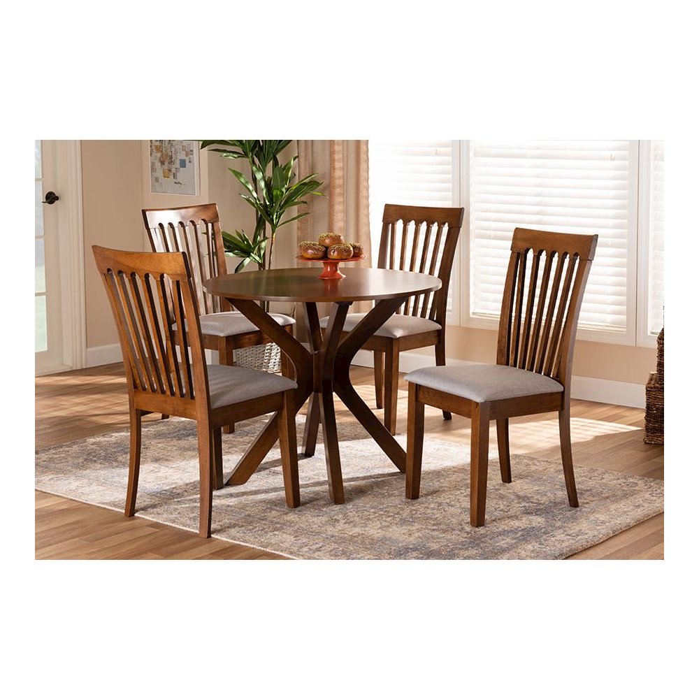 Grey Fabric Upholstered and Walnut Brown Finished Wood 5-Piece Dining Set. Picture 19