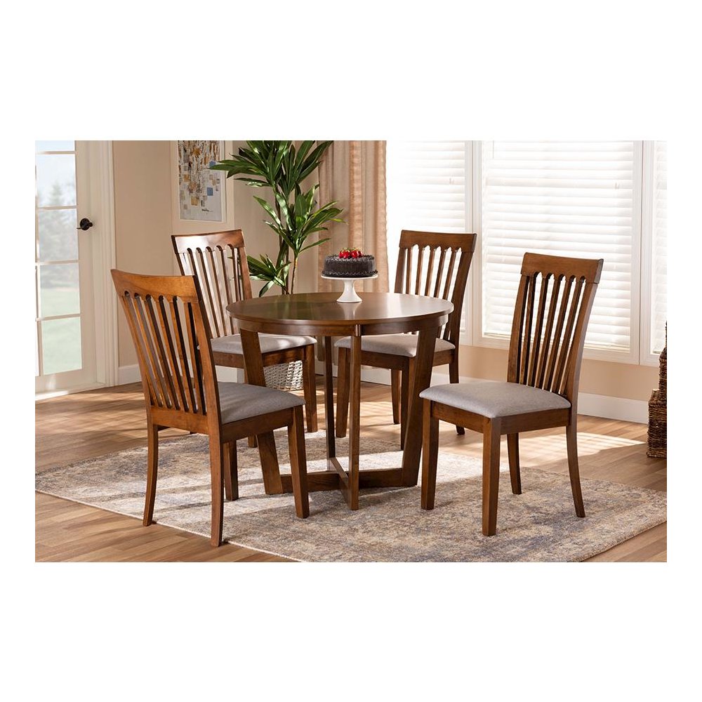 Grey Fabric Upholstered and Walnut Brown Finished Wood 5-Piece Dining Set. Picture 19