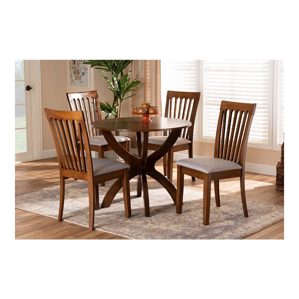 Grey Fabric Upholstered and Walnut Brown Finished Wood 5-Piece Dining Set. Picture 19