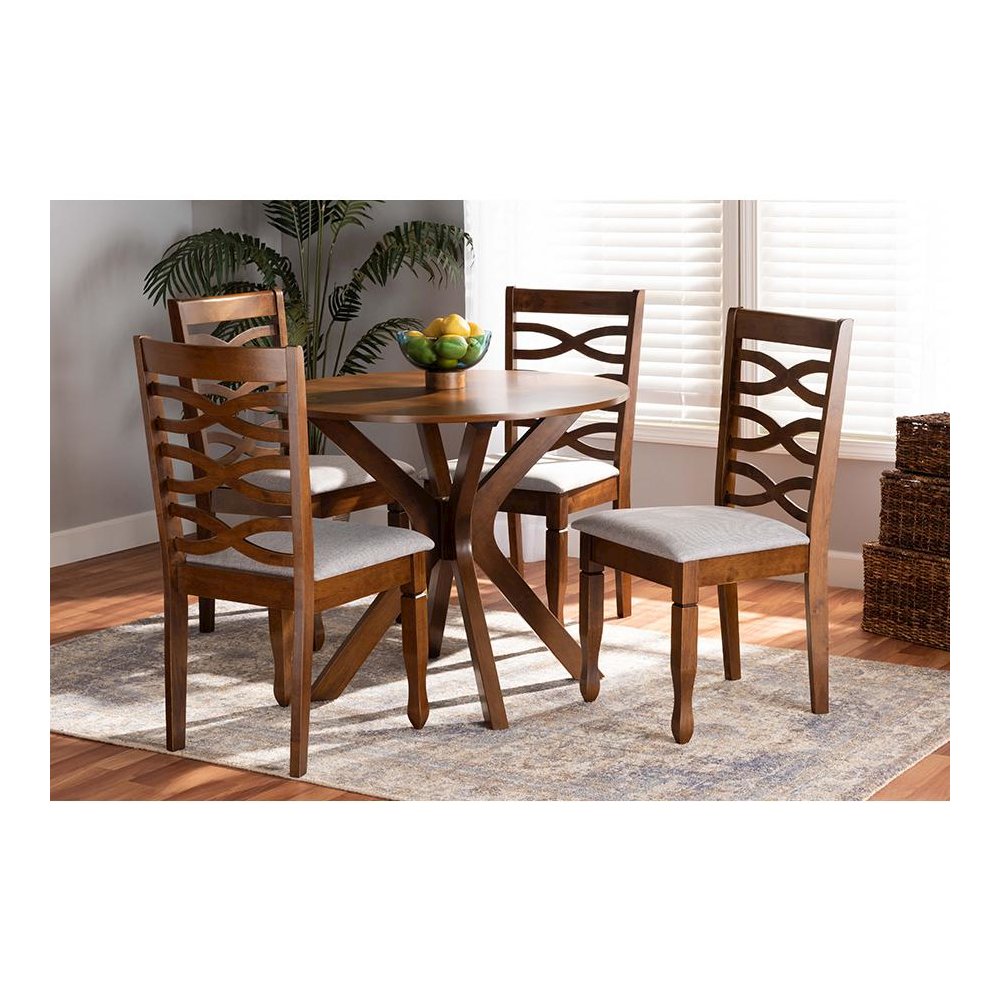 Grey Fabric Upholstered and Walnut Brown Finished Wood 5-Piece Dining Set. Picture 19