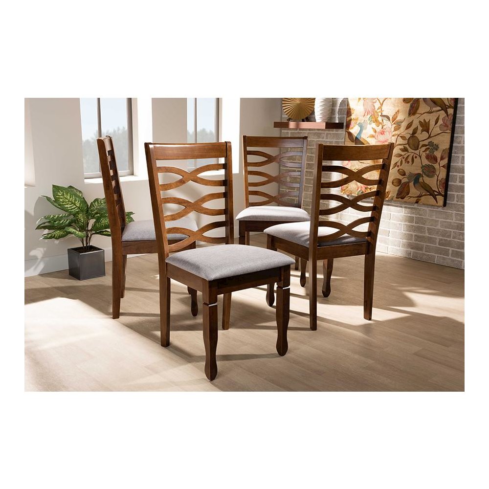Grey Fabric Upholstered and Walnut Brown Finished Wood 4-Piece Dining Chair Set. Picture 15