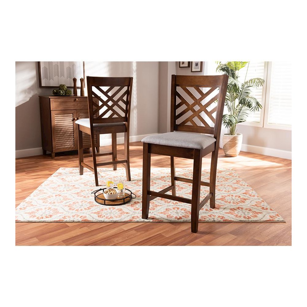 Walnut Brown Finished 2-Piece Wood Counter Height Pub Chair Set Set. Picture 17