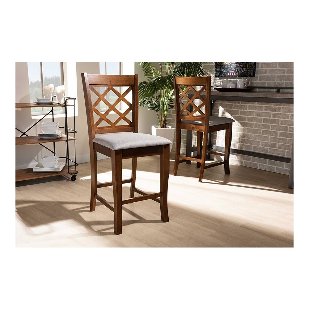 Walnut Brown Finished Wood 2-Piece Counter Height Pub Chair Set. Picture 17
