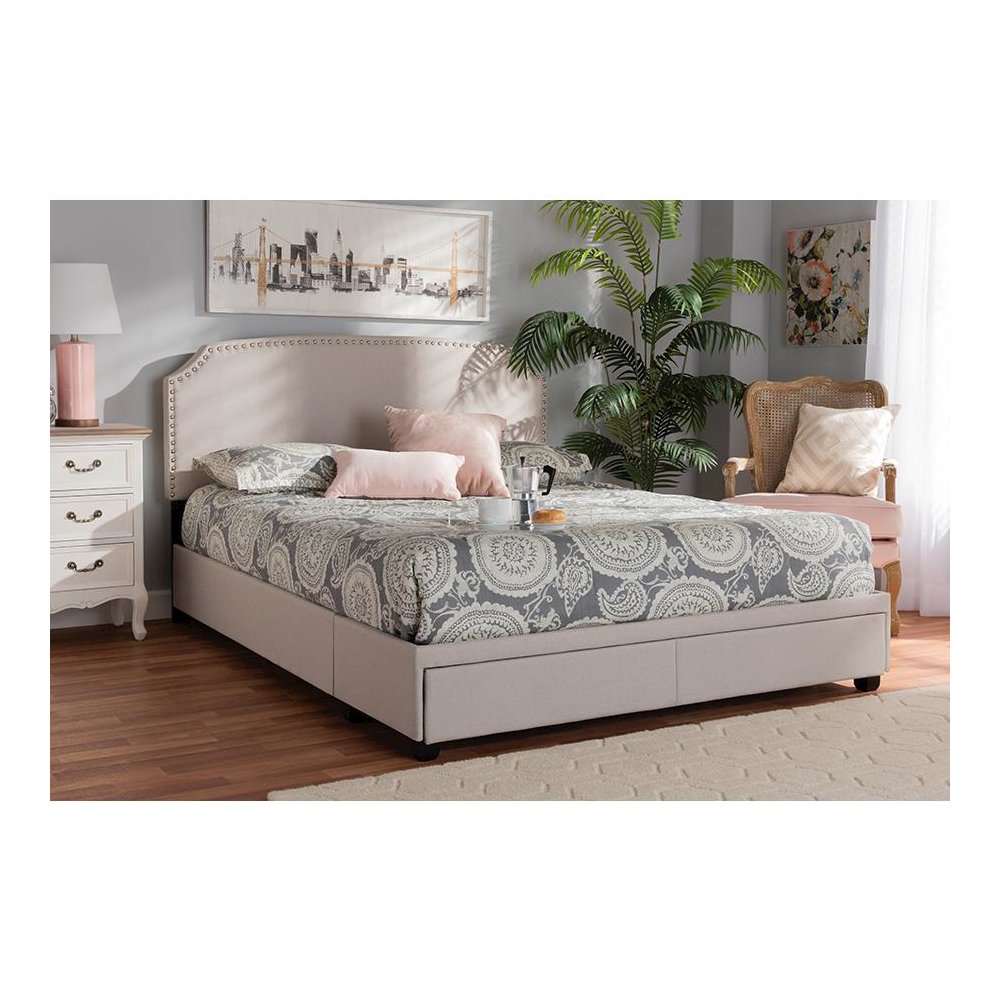 Larese Beige Fabric Upholstered 2-Drawer Queen Size Platform Storage Bed. Picture 25