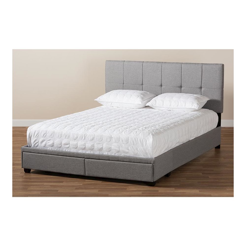 Netti Light Grey Fabric Upholstered 2-Drawer King Size Platform Storage Bed. Picture 10