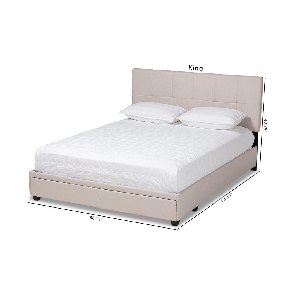 Netti Beige Fabric Upholstered 2-Drawer King Size Platform Storage Bed. Picture 12