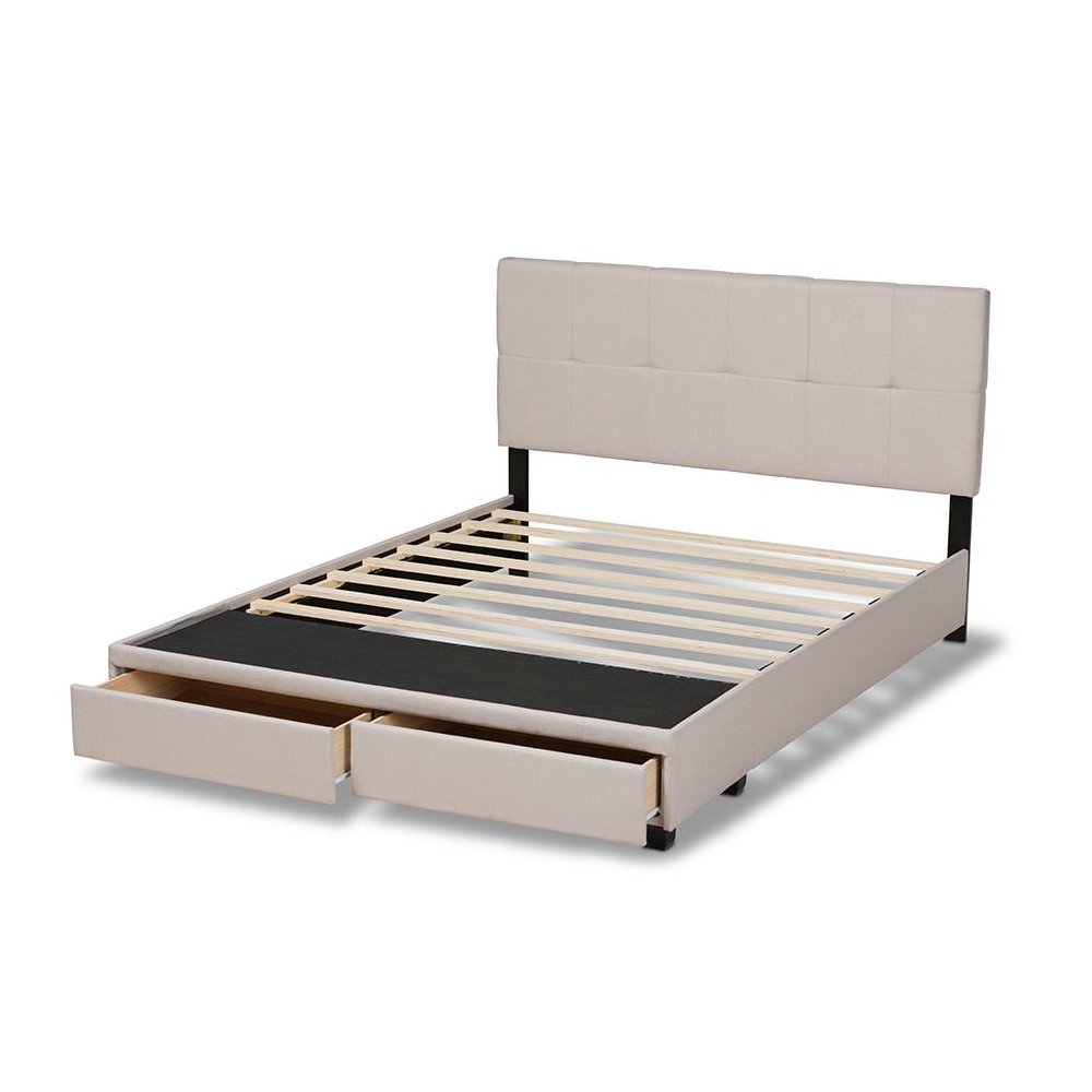Netti Beige Fabric Upholstered 2-Drawer King Size Platform Storage Bed. Picture 5