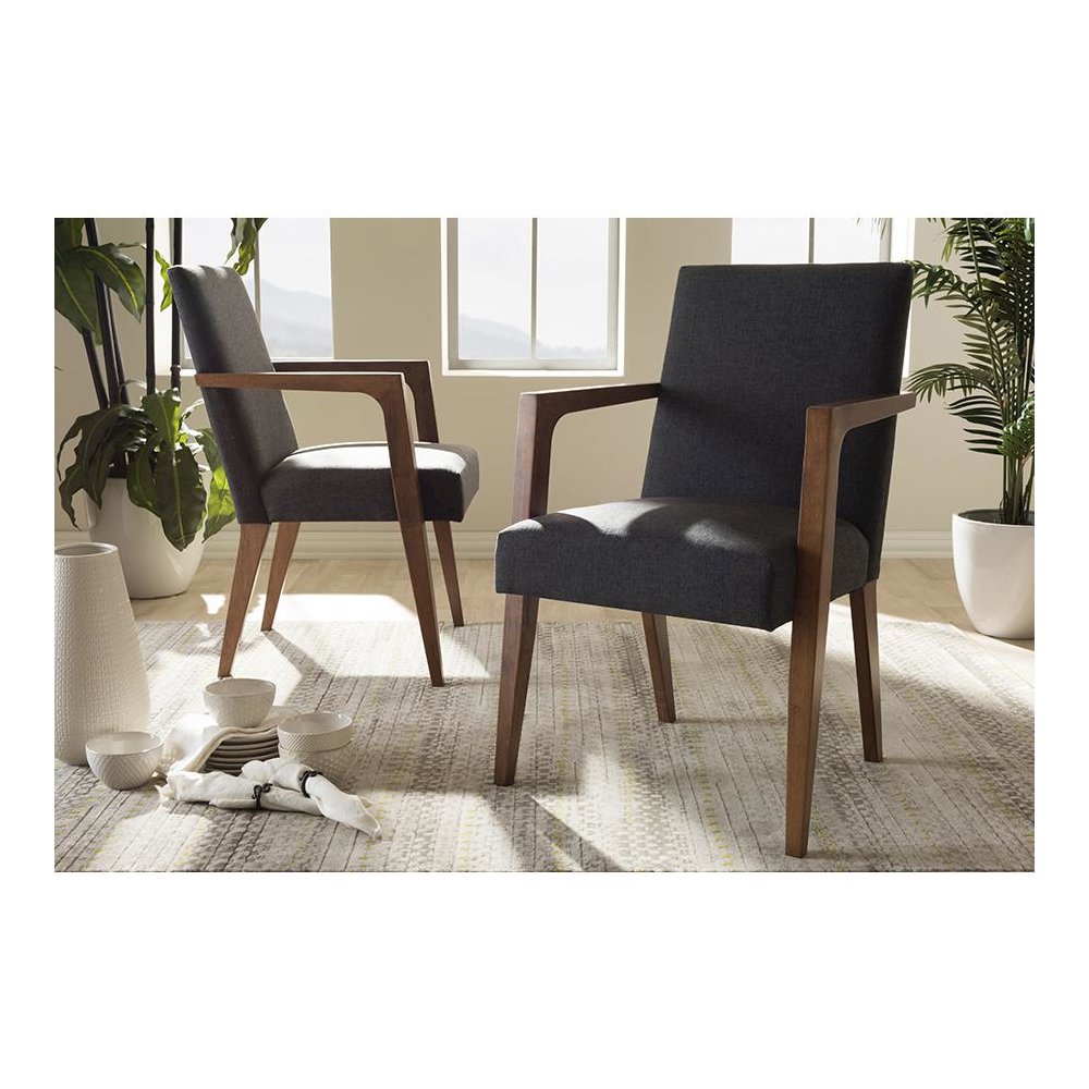 Andrea Mid-Century Modern Dark Grey Upholstered Wooden 2-Piece Lounge Set. Picture 13