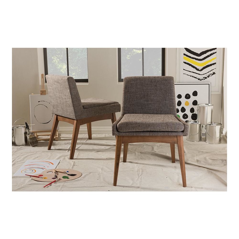 Walnut Wood Finishing and Gravel Fabric Upholstered Dining Side Chair (Set of 2). Picture 17
