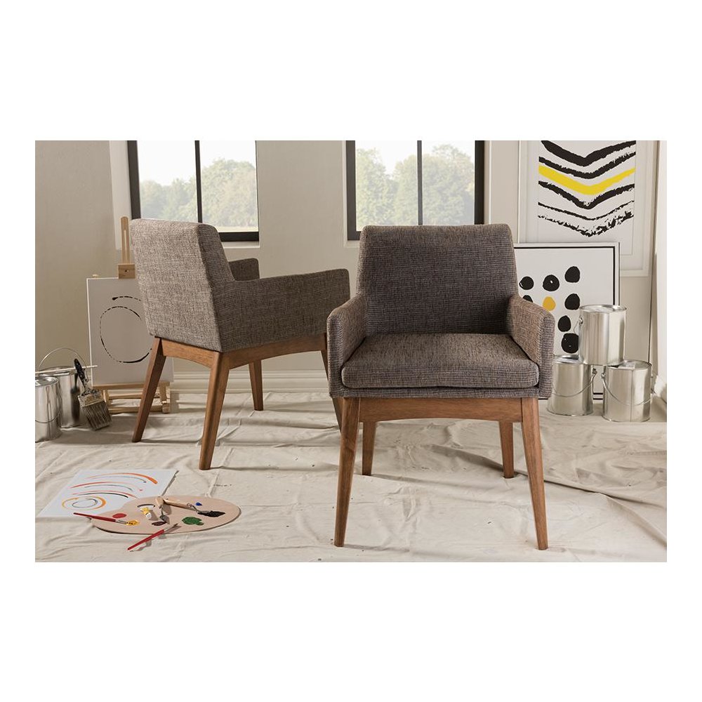 Walnut Wood Finishing and Gravel Fabric Upholstered Arm Chair (Set of 2). Picture 17