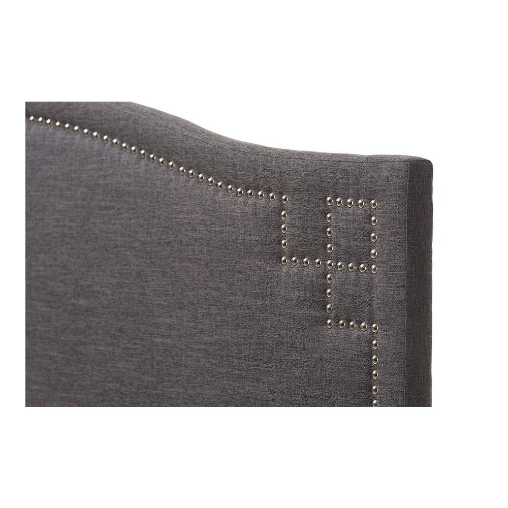 Aubrey Modern and Contemporary Dark Grey Fabric Upholstered Queen Size Headboard. Picture 3