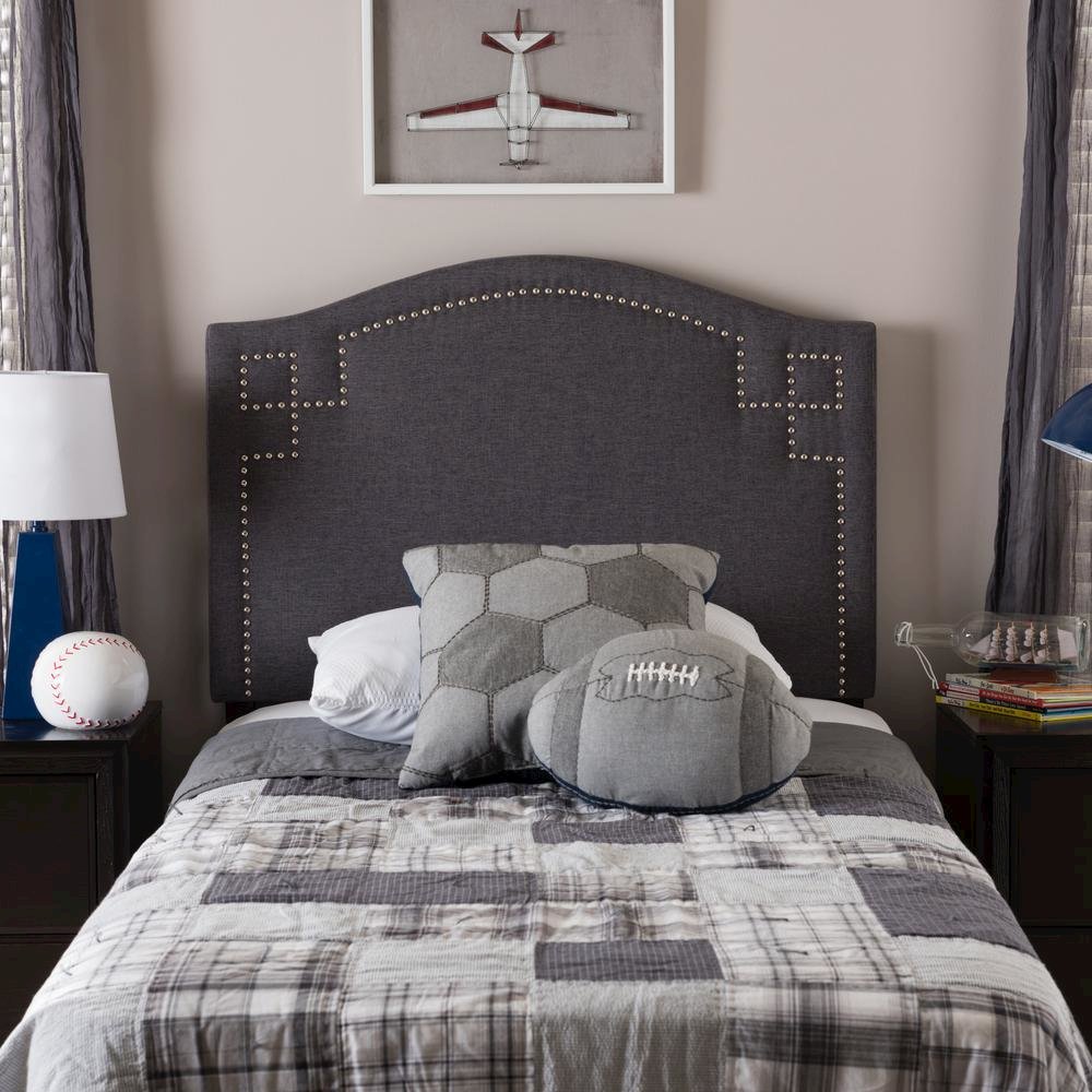 Aubrey Modern and Contemporary Dark Grey Fabric Upholstered Twin Size Headboard. Picture 8