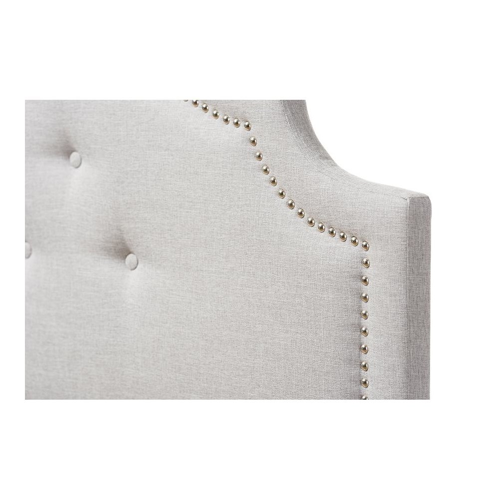Grayish Beige Fabric Upholstered Queen Size Headboard. Picture 3