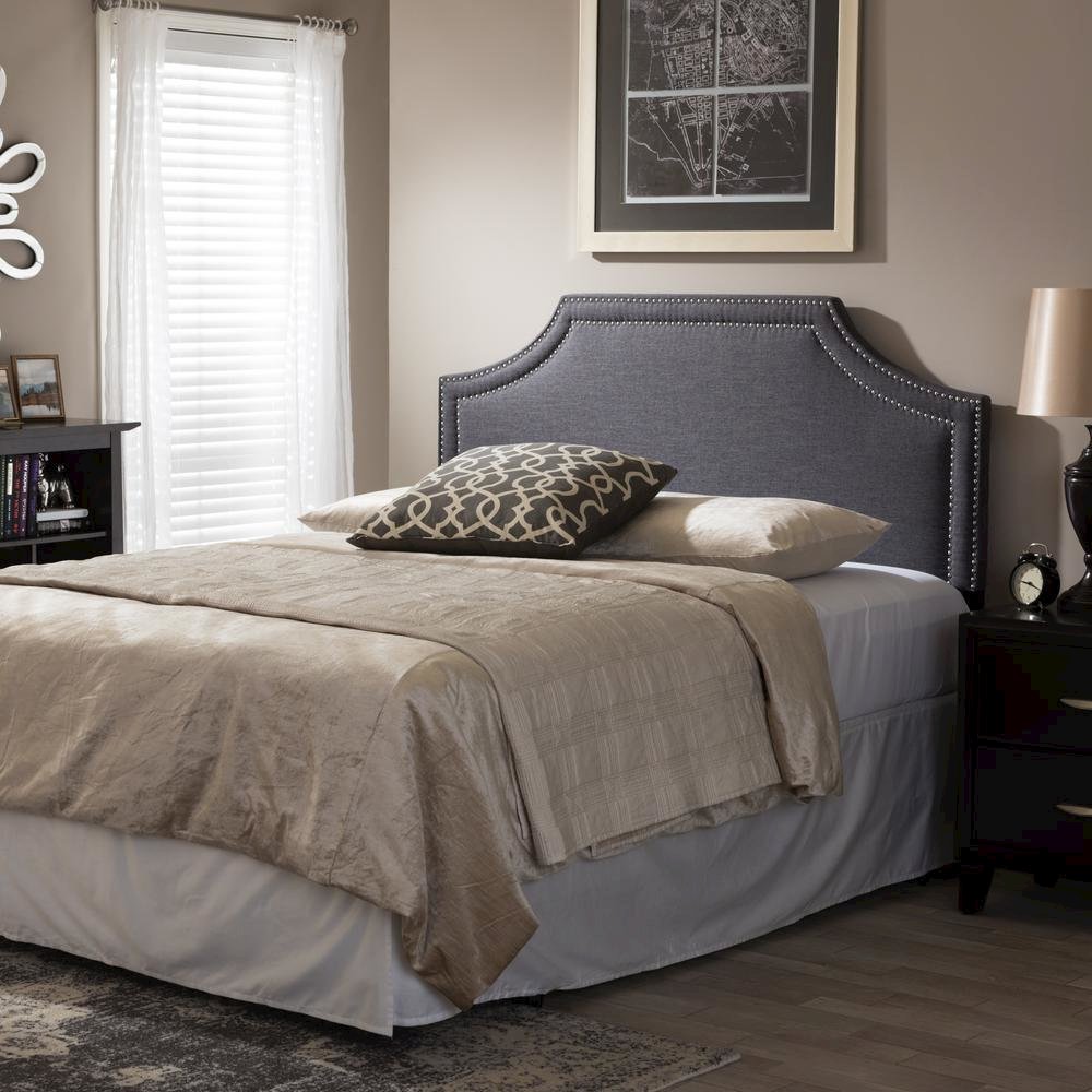 Avignon Modern and Contemporary Dark Grey Fabric Upholstered Full Size Headboard. Picture 8