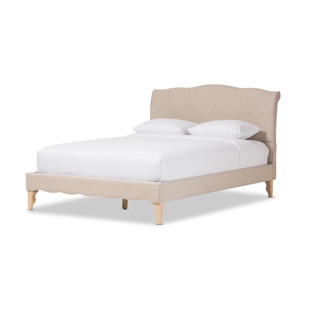 Fannie French Classic Modern Style Beige Linen Fabric Full Size Platform Bed. Picture 1