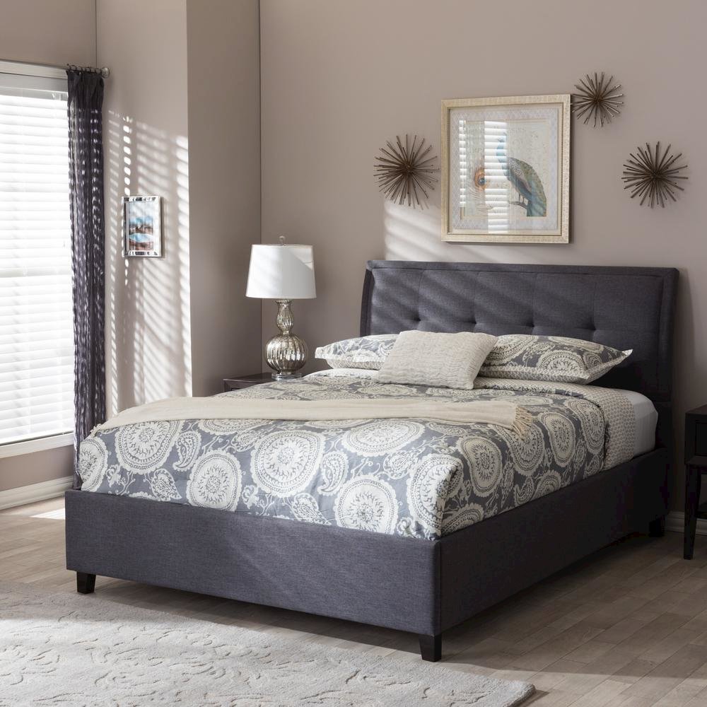Lea Modern and Contemporary Dark Grey Fabric Queen Size Storage Platform Bed. Picture 17