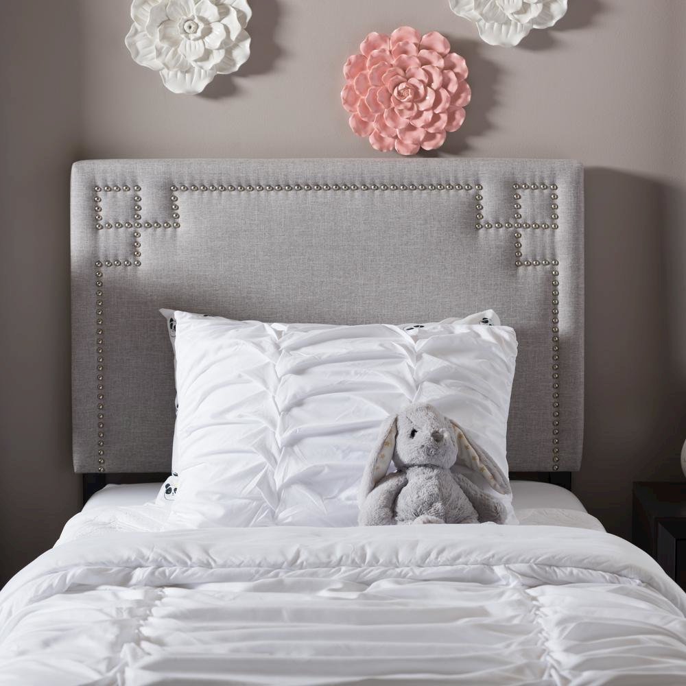 Grayish Beige Fabric Upholstered Twin Size Headboard. Picture 8
