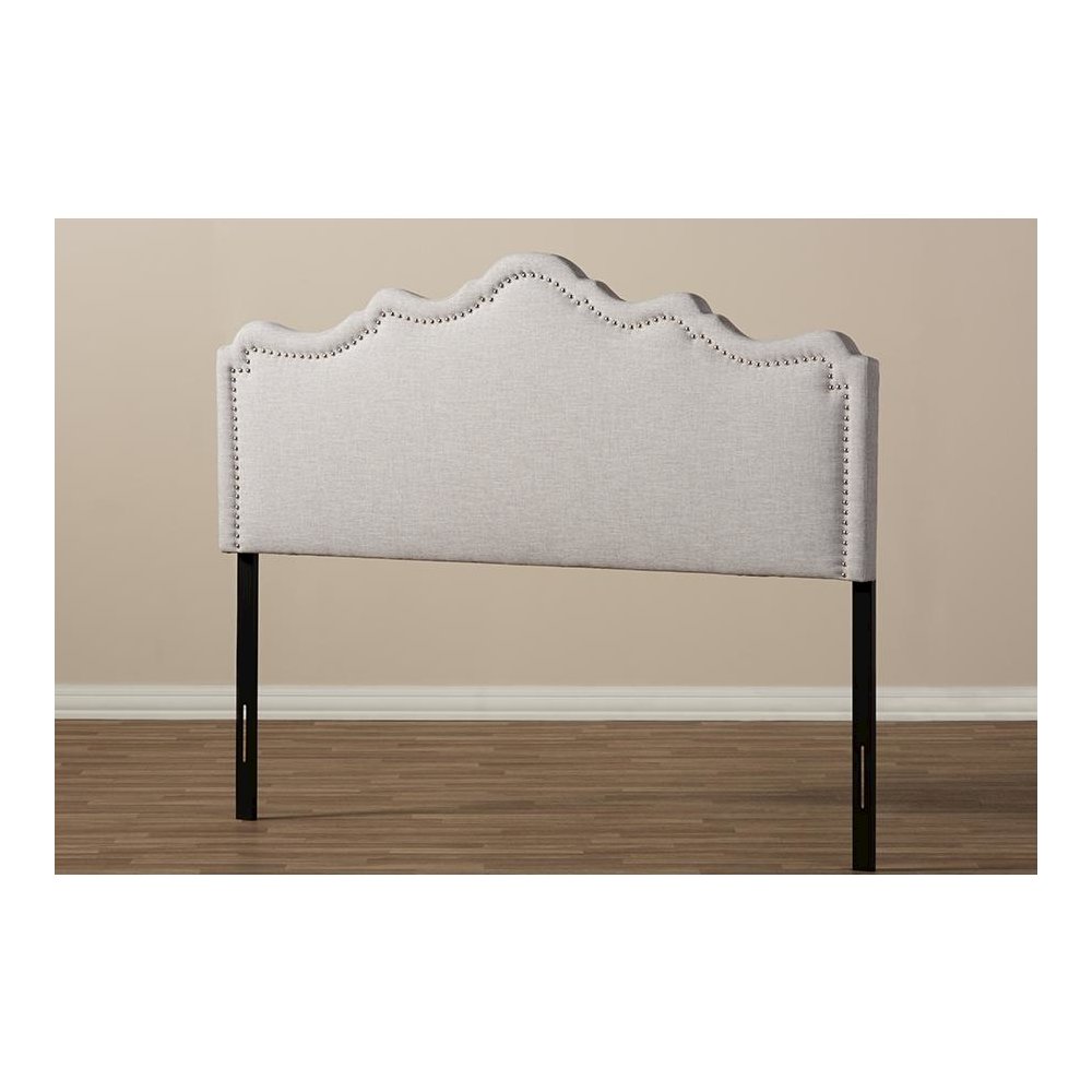 Nadeen Modern and Contemporary Greyish Beige Fabric Queen Size Headboard. Picture 5