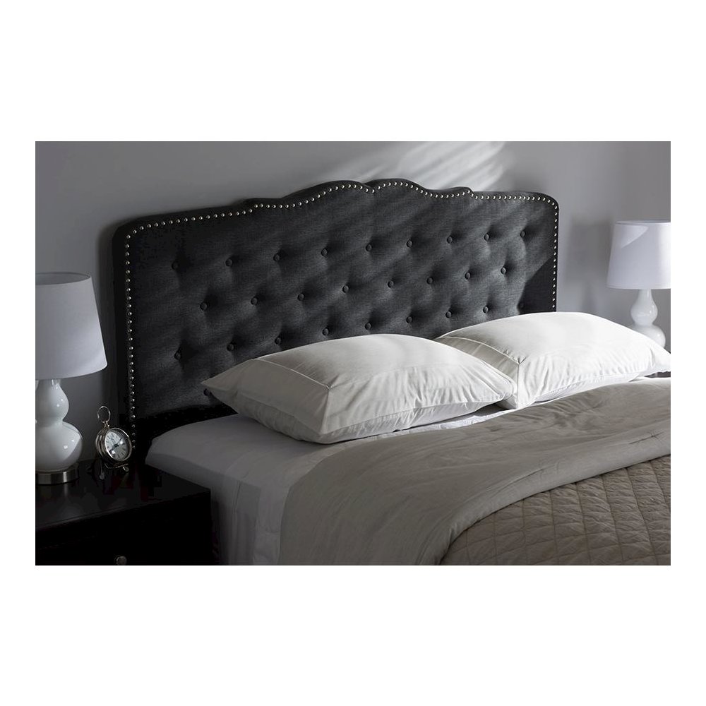 Baxton Studio Lucy Modern and Contemporary Dark Grey Fabric Queen Size Headboard. Picture 13