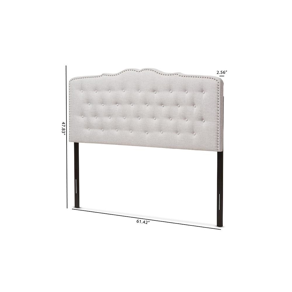 Lucy Modern and Contemporary Greyish Beige Fabric Queen Size Headboard. Picture 6
